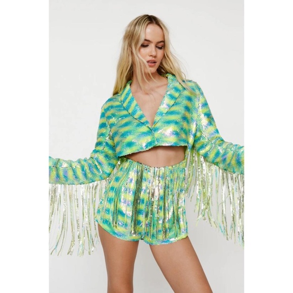 Nasty Gal Pants - Nasty Gal Fringe Sequin Romper NWT